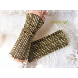 STULPEN Armstulpen Stulpen Pulswärmer Damenstulpen Stoffstulpen Schwarz Ocker Dots Punkte Frauen E