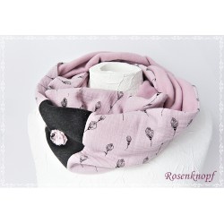 LOOP SCHAL Brautschal Rosa Violett Ivory Rundschal Einzelstück Rosen Altrosa Bestickt Elegant UNIKAT Spitze Damenschal E