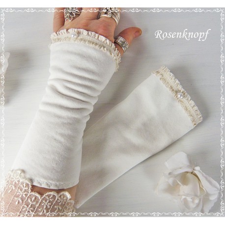 Armstulpen Ivory Weiß Pulswärmer Hochzeit Stoff EK*