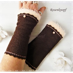 Damen Armstulpen Walk Braun Puder Pulswärmer E* - Farbe : Schokobraun