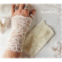 Armstulpen Pulswärmer Ivory Hochzeit Spitze EK*