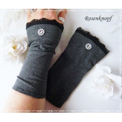 Pulswärmer Anthrazit Schwarz Armstulpen Strick Upcycling *