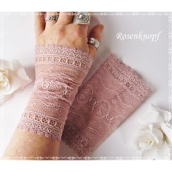 Damen Armstulpen Pulswärmer Hochzeit Altrosa Spitze E*