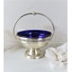 Henkelkorb Glasschale Silber Glas Blau E*