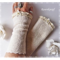 Armstulpen Ivory Pulswärmer Hochzeit Walk E*