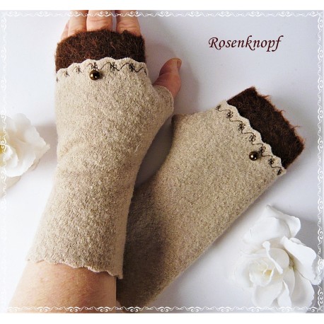 Walk Armstulpen Pulswärmer Daumenloch Sand Braun E*