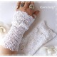 Damen Armstulpen Altweiß Pulswärmer Spitze Hochzeit E*