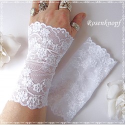 Damen Armstulpen Weiß Pulswärmer Spitze Hochzeit E*