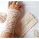 Damen Armstulpen Pulswärmer Hochzeit Puder Spitze *