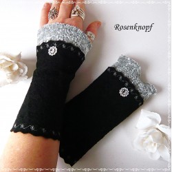 Damen Pulswärmer Armstulpen Walk Schwarz Silbergrau E*