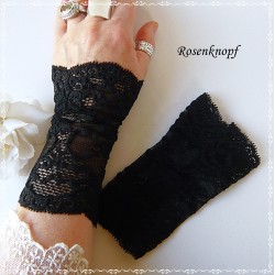 Damen Armstulpen Pulswärmer Schwarz Spitze E*