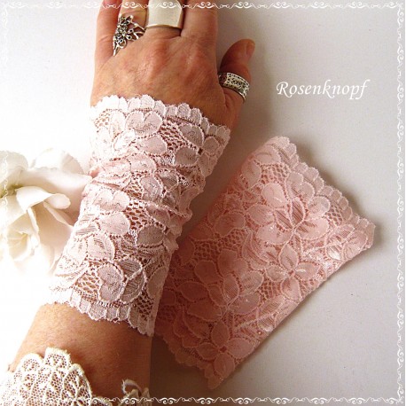 Damen Armstulpen Pulswärmer Hochzeit Apricot Spitze E*