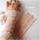Damen Armstulpen Pulswärmer Hochzeit Apricot Spitze E*