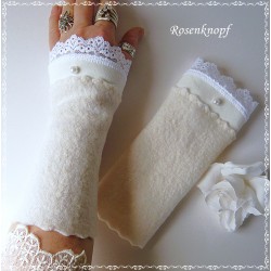 Damen Armstulpen Hochzeit Pulswärmer Walk Ivory Weiß E*