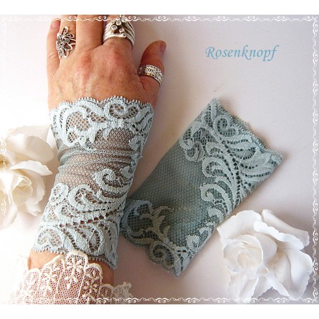 Damen Armstulpen Pulswärmer Zartblau Hochzeit Spitze E*