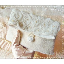 Clutch ROSES on LINEN Brauttasche Creme Leinen