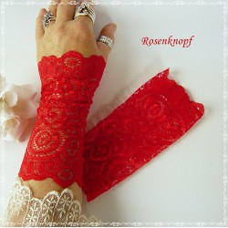 Damen Pulswärmer Armstulpen Lichtes Rot Spitze Hochzeit E*
