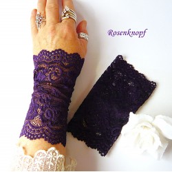 Damen Armstulpen Aubergine Spitze Pulswärmer *