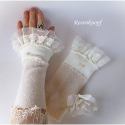 Damen Armstulpen Hochzeit Pulswärmer Walk Ivory Weiß *