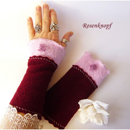 Damen Armstulpen Bordeaux Pink Pulswärmer Walk E*