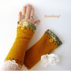 Walk Damen Armstulpen Pulswärmer Ocker Grün *