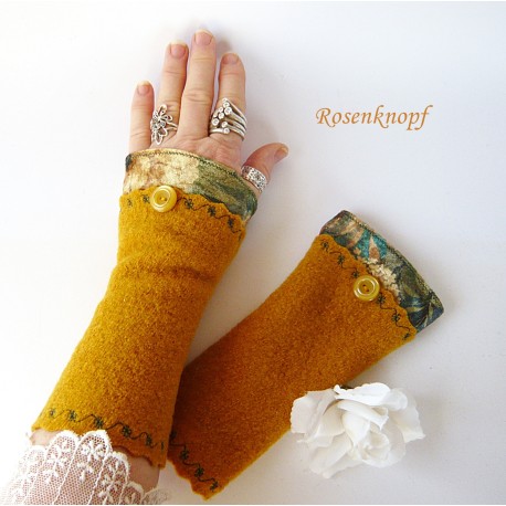 Walk Damen Armstulpen Pulswärmer Ocker Grün *