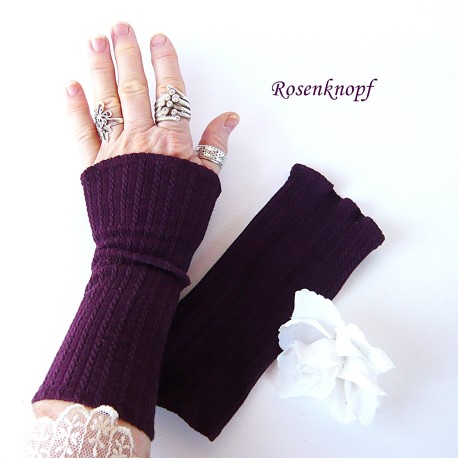 Damen Armstulpen Aubergine Pulswärmer Stretch *