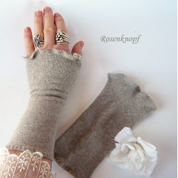 Damen Armstulpen Beige Pulswärmer Stretch *