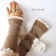 Damen Armstulpen Beige Pulswärmer Upcycling Stretch *