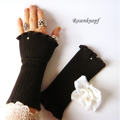 Damen Armstulpen Dunkelbraun Pulswärmer Upcycling Stretch *