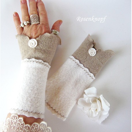 Damen Armstulpen Ivory Sand Hochzeit Walk Pulswärmer *