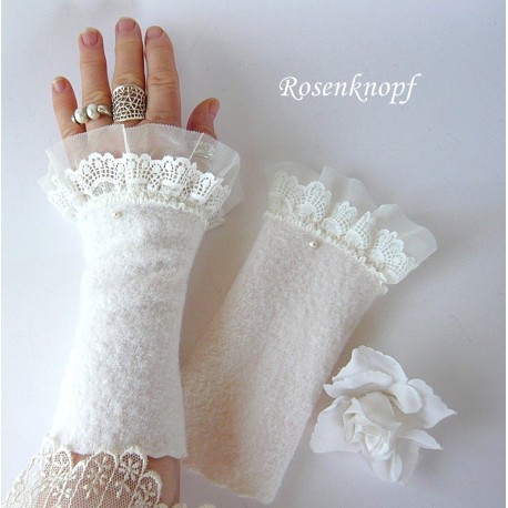 Damen Armstulpen Hochzeit Pulswärmer Walk Ivory Weiß *