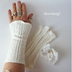 Damen Pulswärmer Armstulpen Ecrue Ivory Hochzeit Stoff *