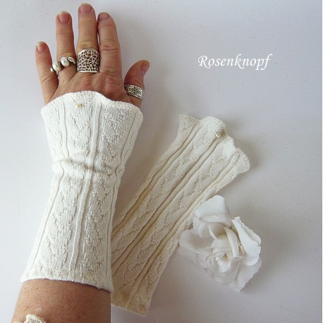 Damen Pulswärmer Armstulpen Ecrue Ivory Hochzeit Stoff *