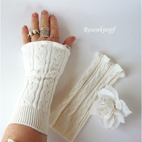Damen Pulswärmer Armstulpen Ecrue Ivory Hochzeit Stoff *