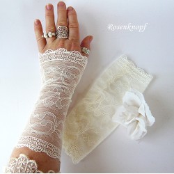 Damen Armstulpen Spitze Ivory Pulswärmer Extra Lang Hochzeit E*
