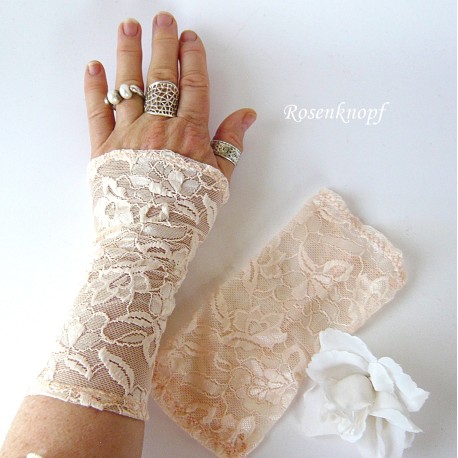 Damen Pulswärmer Armstulpen Ecrue Ivory Hochzeit *