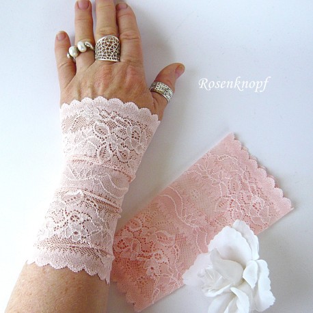 Damen Armstulpen Pulswärmer Hochzeit Apricot Spitze *