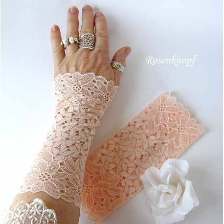 Damen Armstulpen Pulswärmer Hochzeit Apricot Spitze *