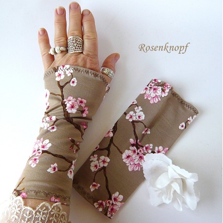 Damen Armstulpen Beige Weinrot Pulswärmer Stretch *