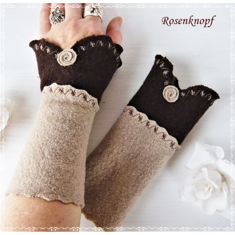 Damen Armstulpen Pulswärmer Walk Sand Braun E*
