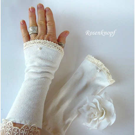 Armstulpen Damen Pulswärmer Ivory Hochzeit Stoff *