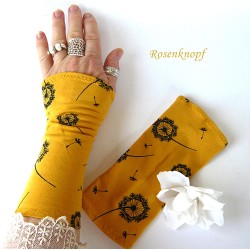 Damen Armstulpen Jersey Pulswärmer Senfgelb Ivory *