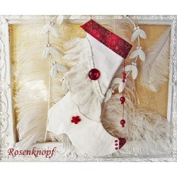 NIKOLAUSSTIEFEL Stoff Ivory Rot