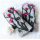 Walkstulpen für Frauen in Braun mit floralem Muster in Bordeaux und Blaugrau